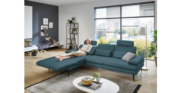 ECKSOFA in Echtleder Blau 180/310 cm - Blau/Schwarz, Design, Leder/Metall (180/310cm) - Dieter Knoll