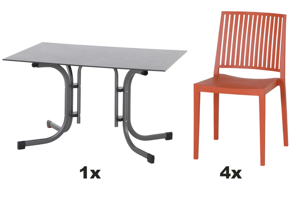 GARTENGARNITUR 5-teilig Stahl 5-teilig  - Anthrazit/Rot, Basics, Kunststoff/Metall (57/80/56cm) - Siena Garden