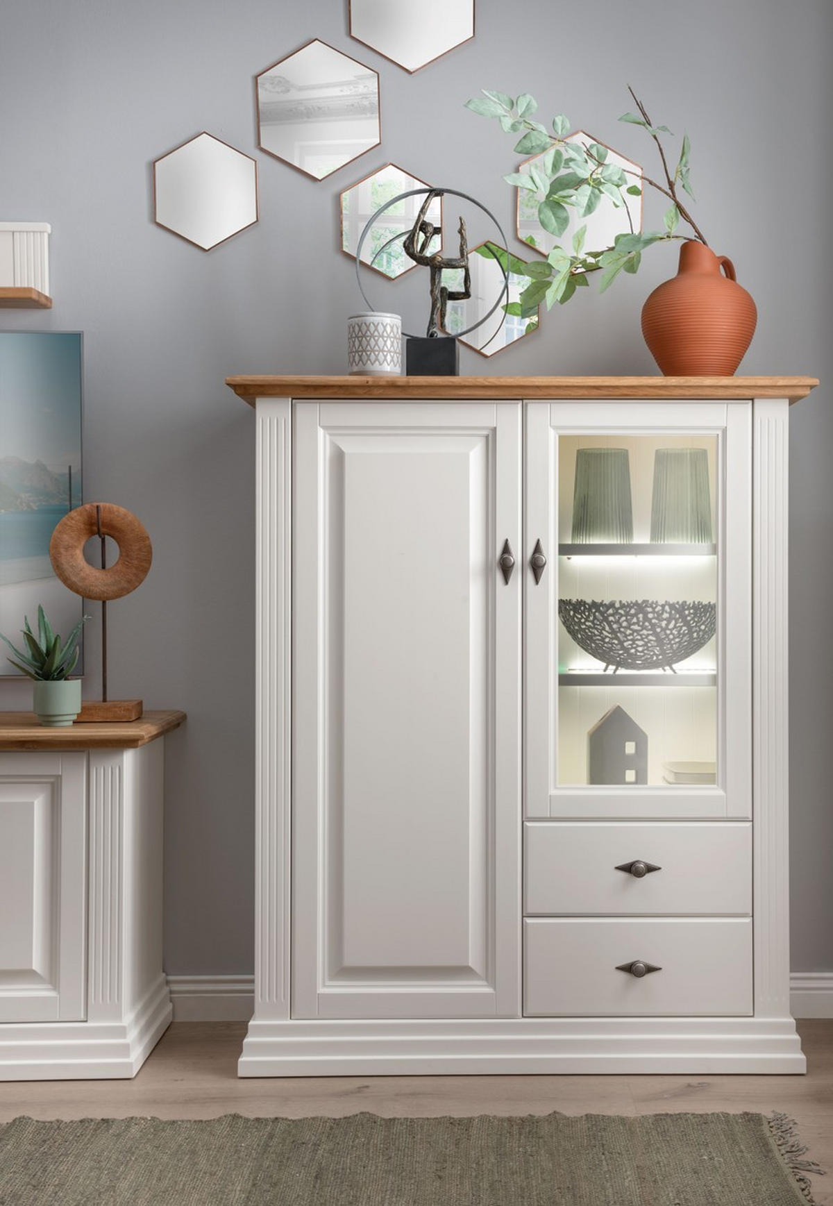 HIGHBOARD WZ-0622  in 113/134/45 cm  - Weiß, Design, Glas/Holz (113/134/45cm) - Livetastic