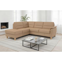 ROHOVÁ SEDAČKA, kůže, cappuccino - barvy dubu/cappuccino, Basics, dřevo/kůže (212/236cm) - Sit & More