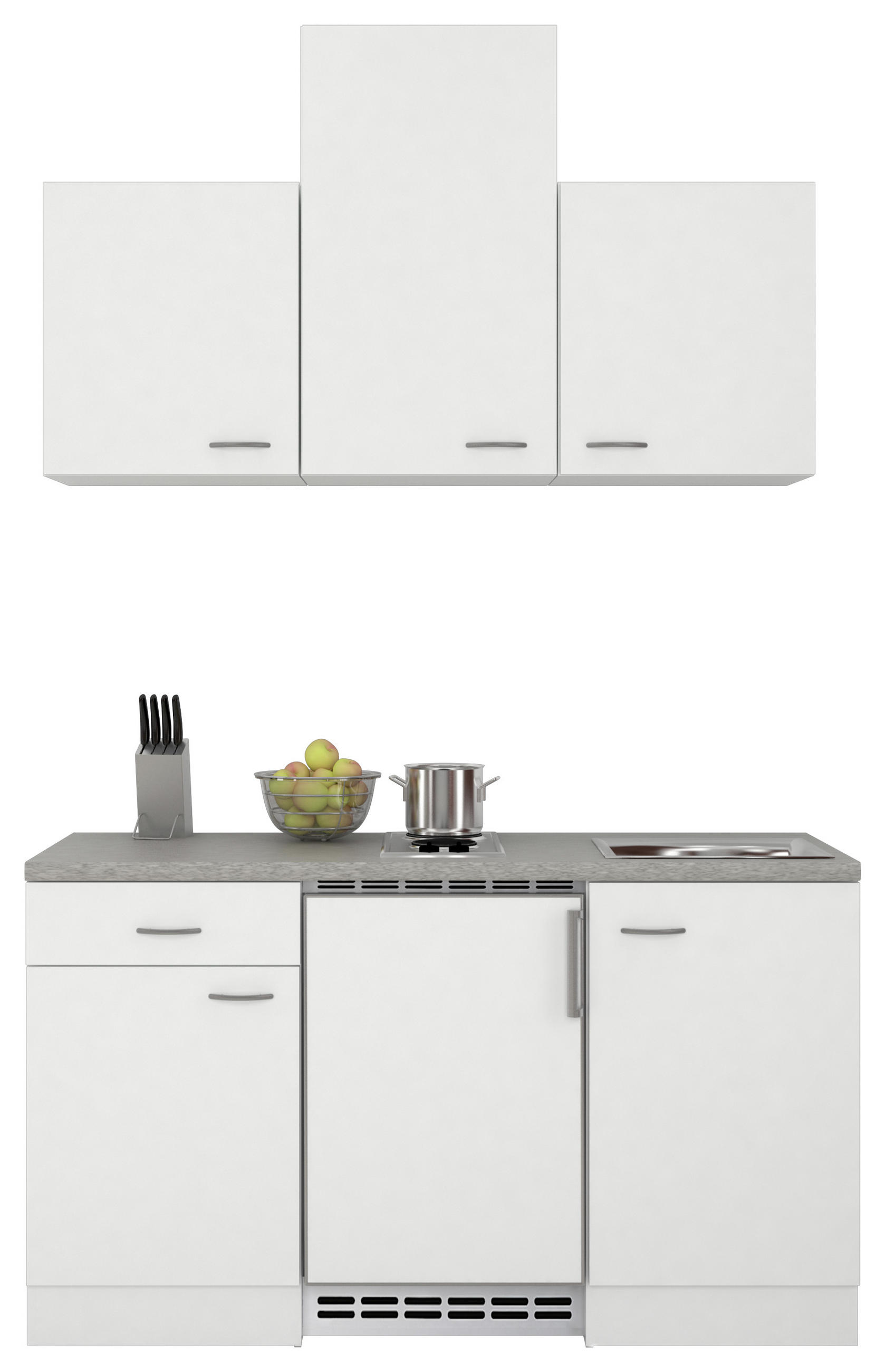 MINIKÜCHE 150 cm Grau, Weiß E-Geräte, Spüle - Weiß/Grau, MODERN (150cm) - MID.YOU