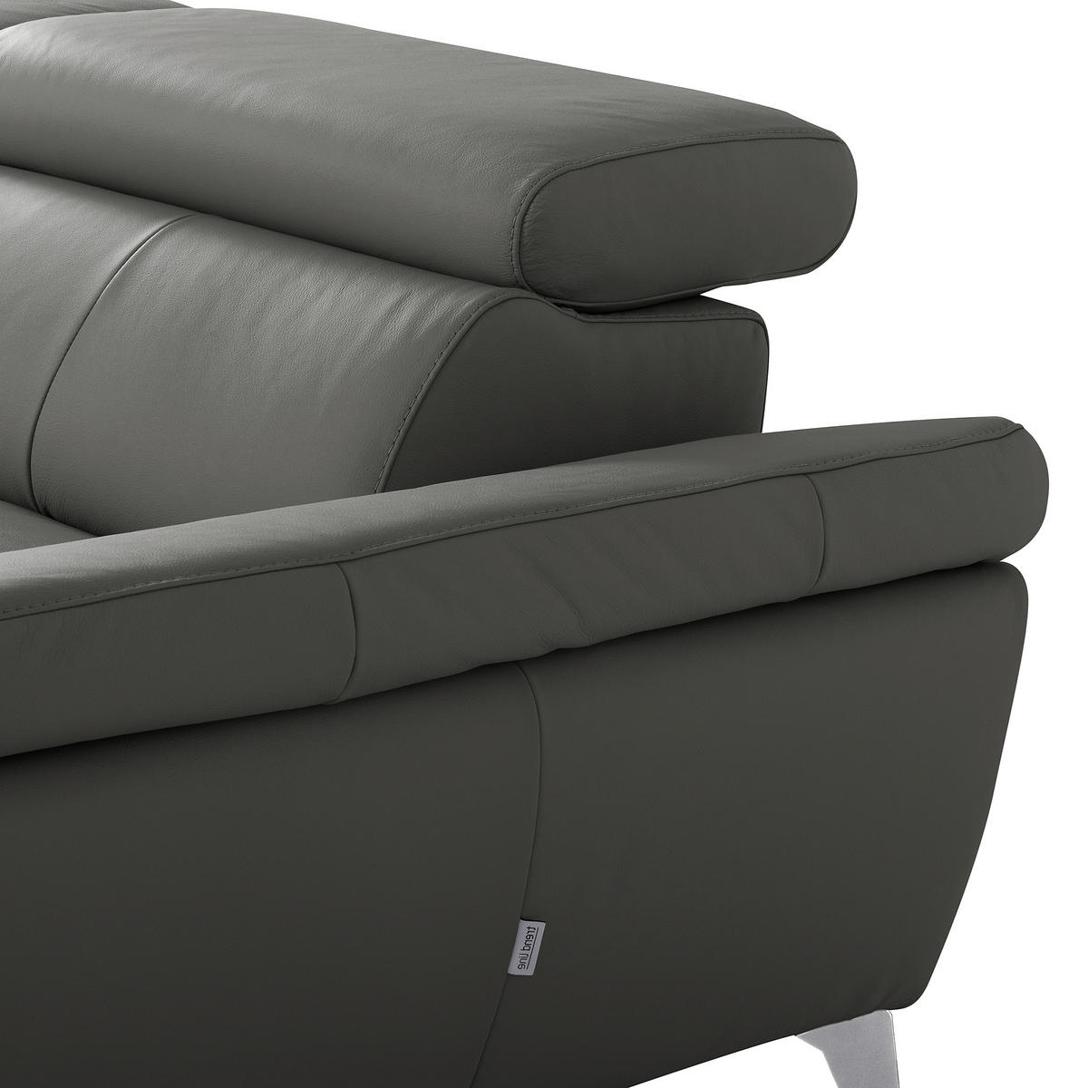 ECKSOFA Lederlook Echtleder Anthrazit  - Chromfarben/Anthrazit, Design, Leder/Textil (252/179cm) - Livetastic