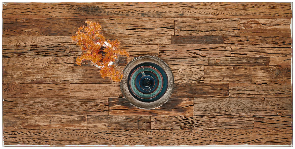 Masă din lemn, metal, sticlă, 190/95/76 cm,   - culoare natur/negru, Trend, sticlă/lemn (190/95/76cm) - Ambia Home