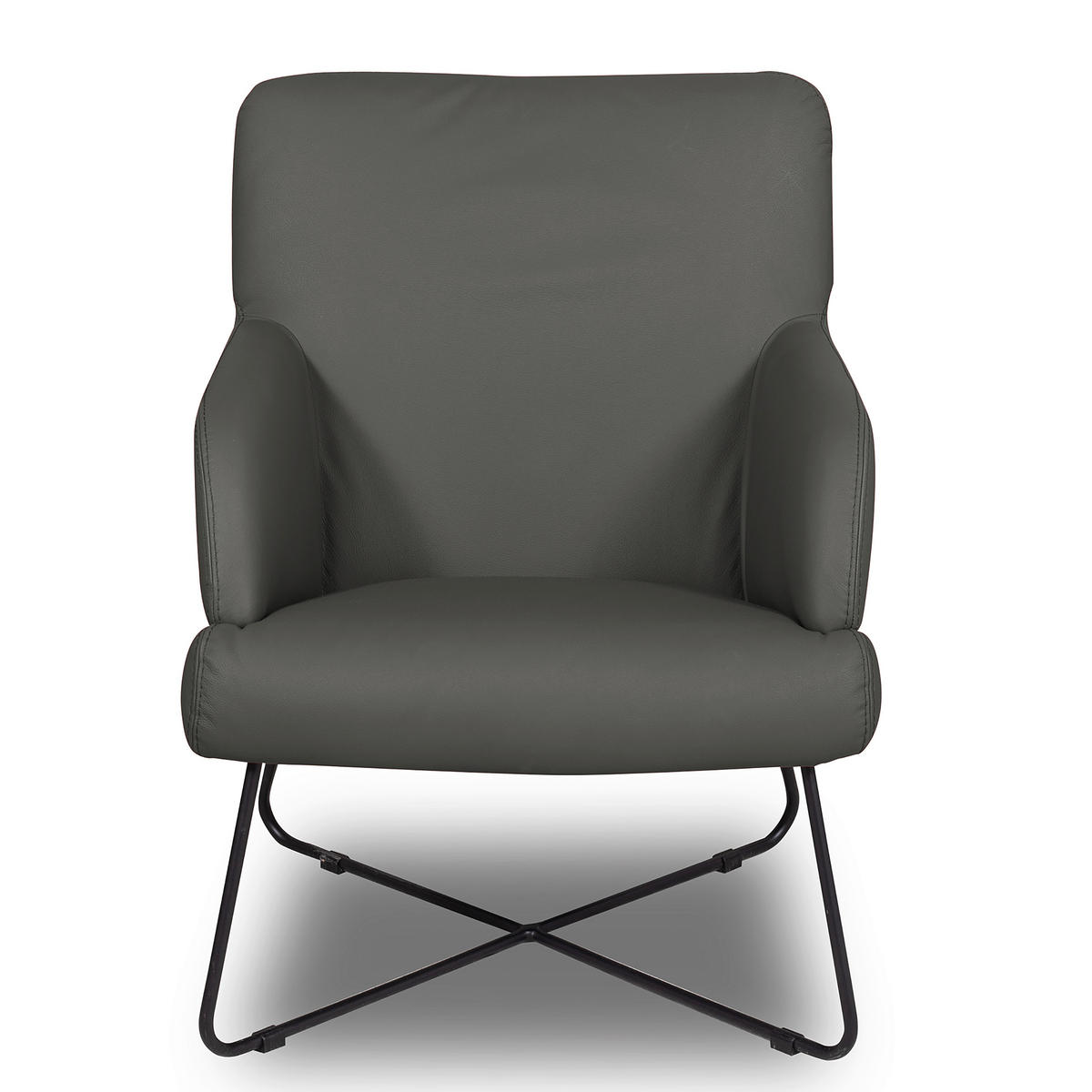 SESSEL in Echtleder Anthrazit  - Anthrazit/Schwarz, Design, Leder/Metall (67/87/74cm) - Livetastic