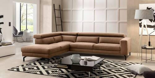 ECKSOFA in Mikrofaser Braun  - Schwarz/Braun, Modern, Textil/Metall (233/305cm) - Trendmanufaktur