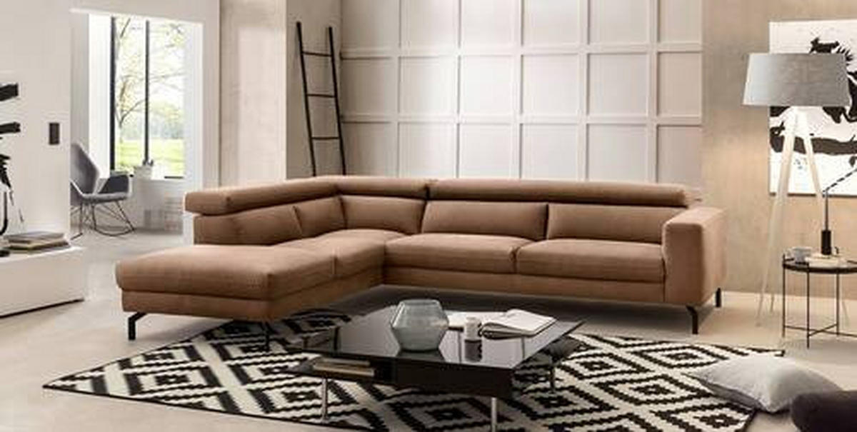 ECKSOFA in Mikrofaser Braun  - Schwarz/Braun, Modern, Textil/Metall (233/305cm) - Trendmanufaktur
