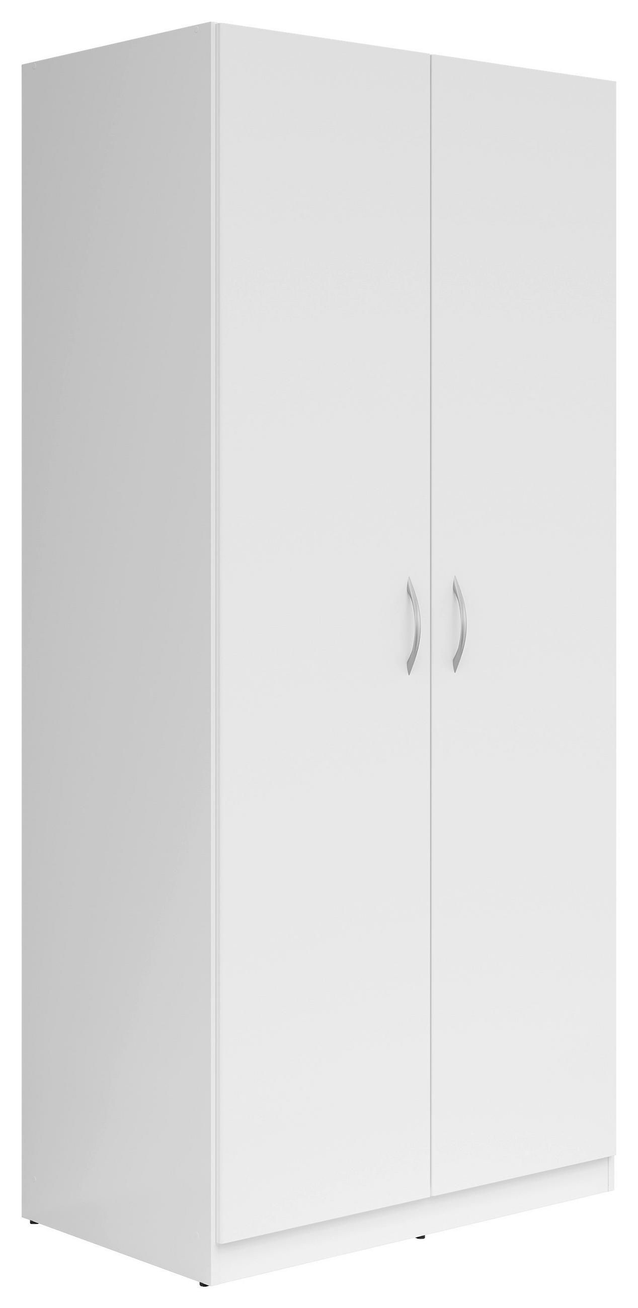 KLEIDERSCHRANK 91/197/54 cm 2-türig Weiß  - Silberfarben/Weiß, KONVENTIONELL, Holzwerkstoff/Kunststoff (91/197/54cm) - Boxxx