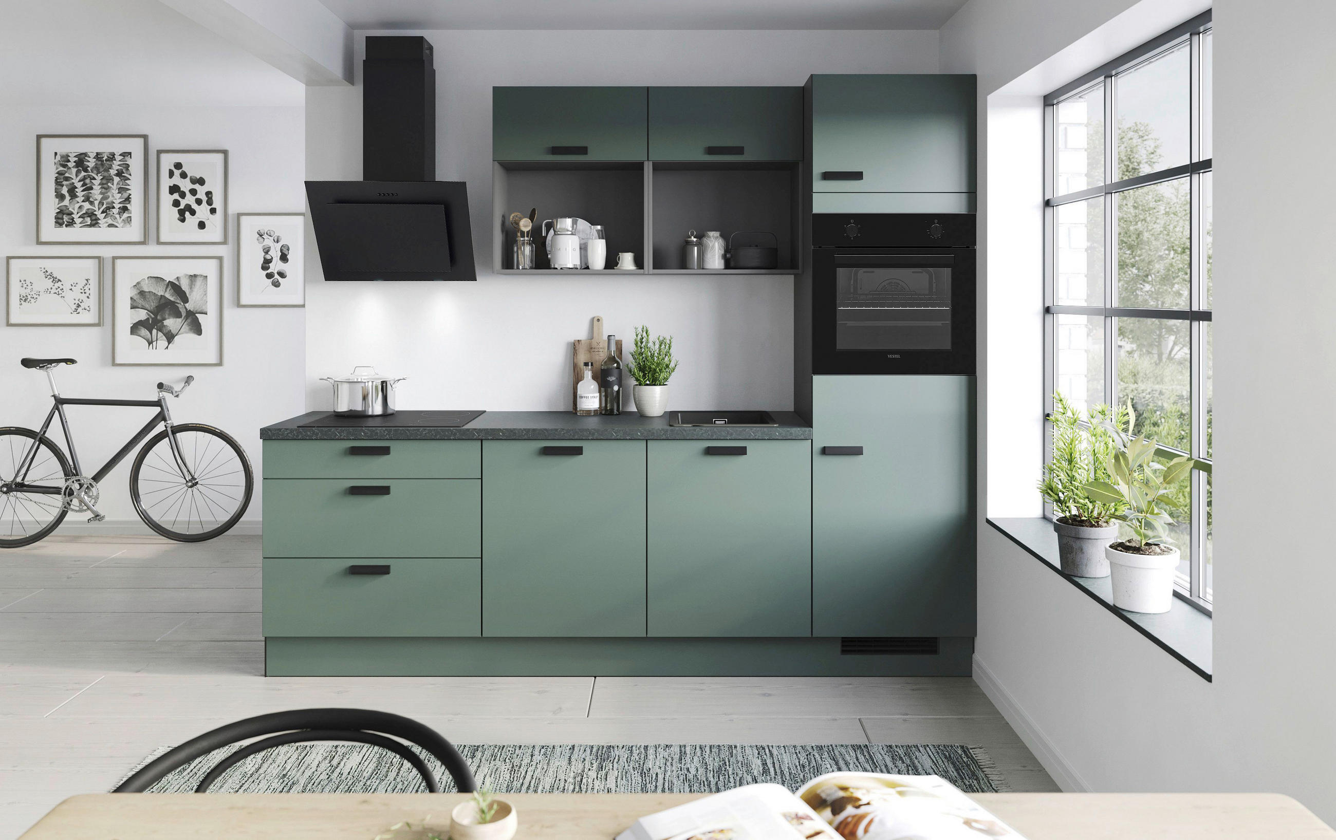 KUHINJSKI BLOK BREZ APARATOV - črna/zelena, Basics, kovina/leseni material (260cm) - Venda