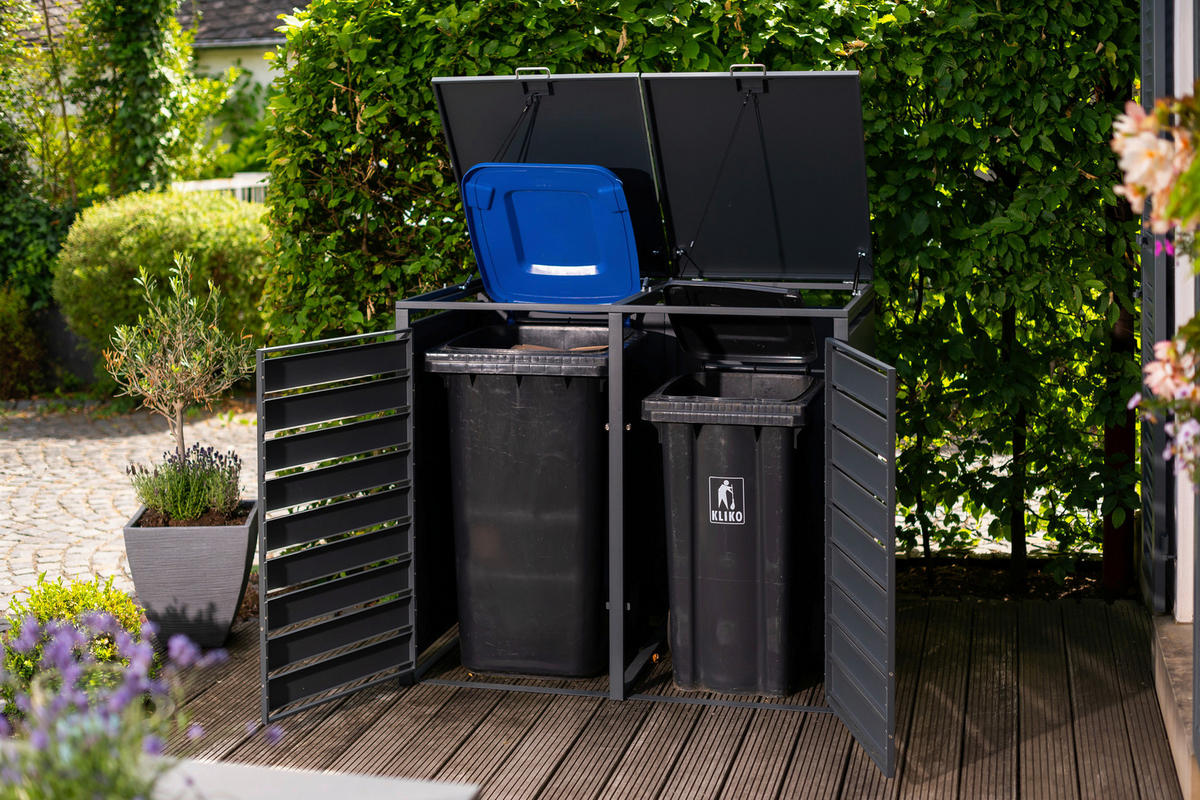 MÜLLTONNENBOX - Anthrazit/Naturfarben, Basics, Metall (80/116/132cm) - Ambia Garden