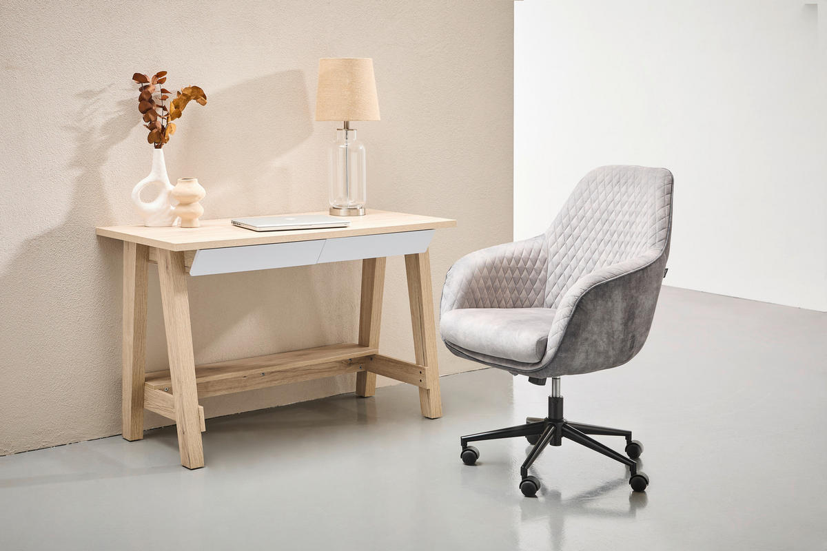 SCHREIBTISCH 120/55/76 cm  in Weiß, Eiche San Remo  - Weiß/Eiche San Remo, Design, Holzwerkstoff/Metall (120/55/76cm) - Voleo