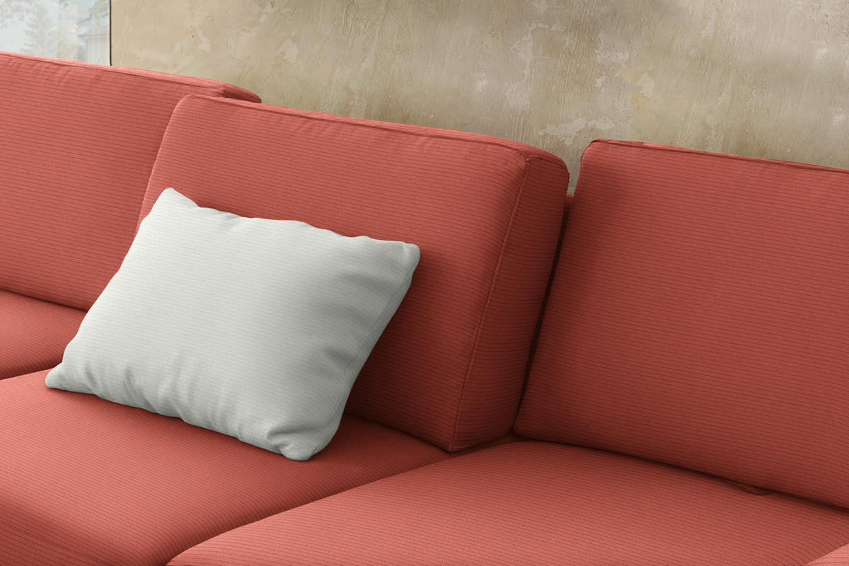 ECKSOFA  in Cord Koralle Rücken echt, Sitztiefenverstellung  185/298 cm  - Koralle/Schwarz, Design, Textil/Metall (185/298cm) - Pure Home Lifestyle