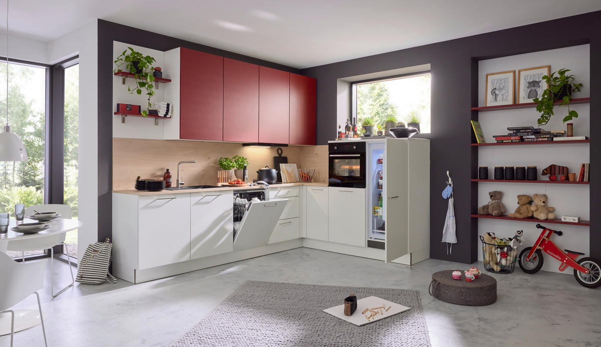 EINBAUKÜCHE FEEL  - Eichefarben/Rot, Design, Holzwerkstoff - Dieter Knoll