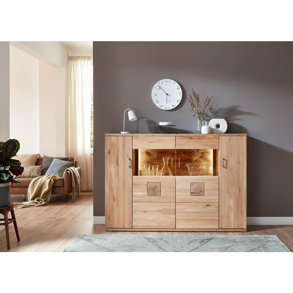 Thumbnail - Livetastic Highboard, Alteiche, Holz, Glas, Eiche,Eiche,Eiche,Eiche,Eiche, massiv, 8 Fächer, 180x124.6x37.4 cm, Made in ...
