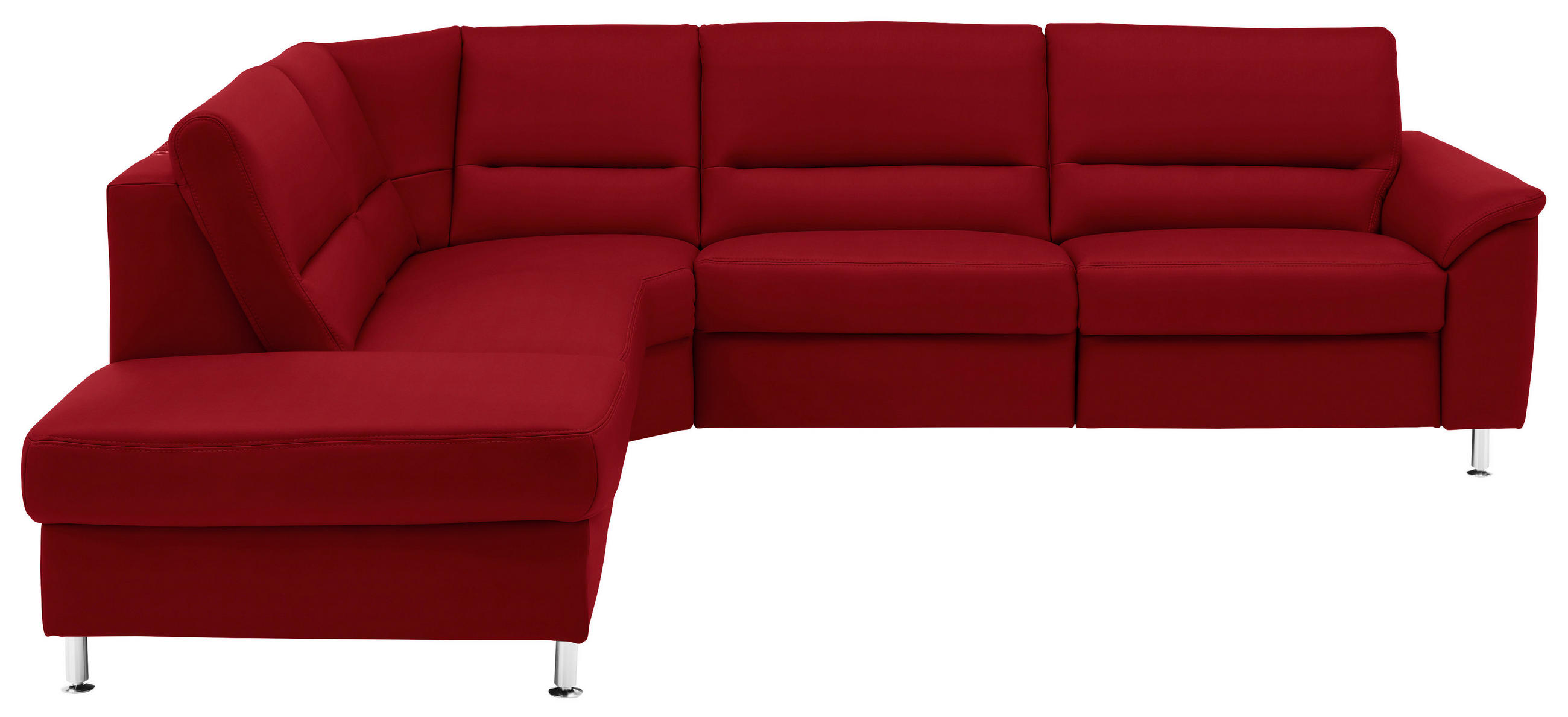 ECKSOFA in Echtleder Rot  249/290 cm  - Rot/Alufarben, Basics, Leder/Metall (249/290cm) - Beldomo Premium