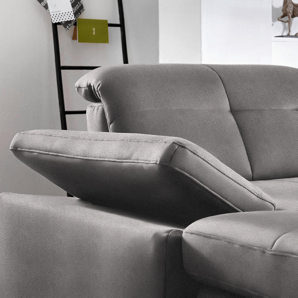 ECKSOFA  in Flachgewebe Hellgrau  309/195 cm  - Chromfarben/Hellgrau, Design, Textil (309/195cm) - Beldomo Style