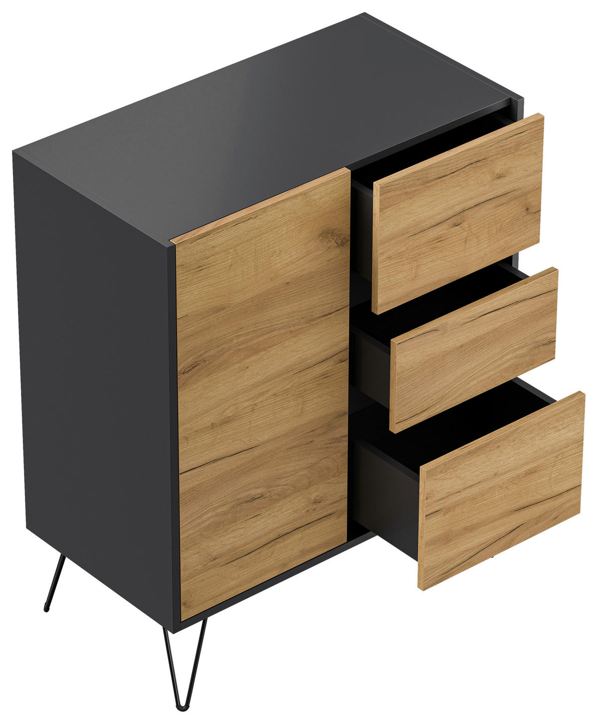 SIDEBOARD Posseik Industrial  in 79/93,6/40,6 cm  - Eichefarben/Graphitfarben, Design, Holzwerkstoff/Metall (79/93,6/40,6cm) - P & B