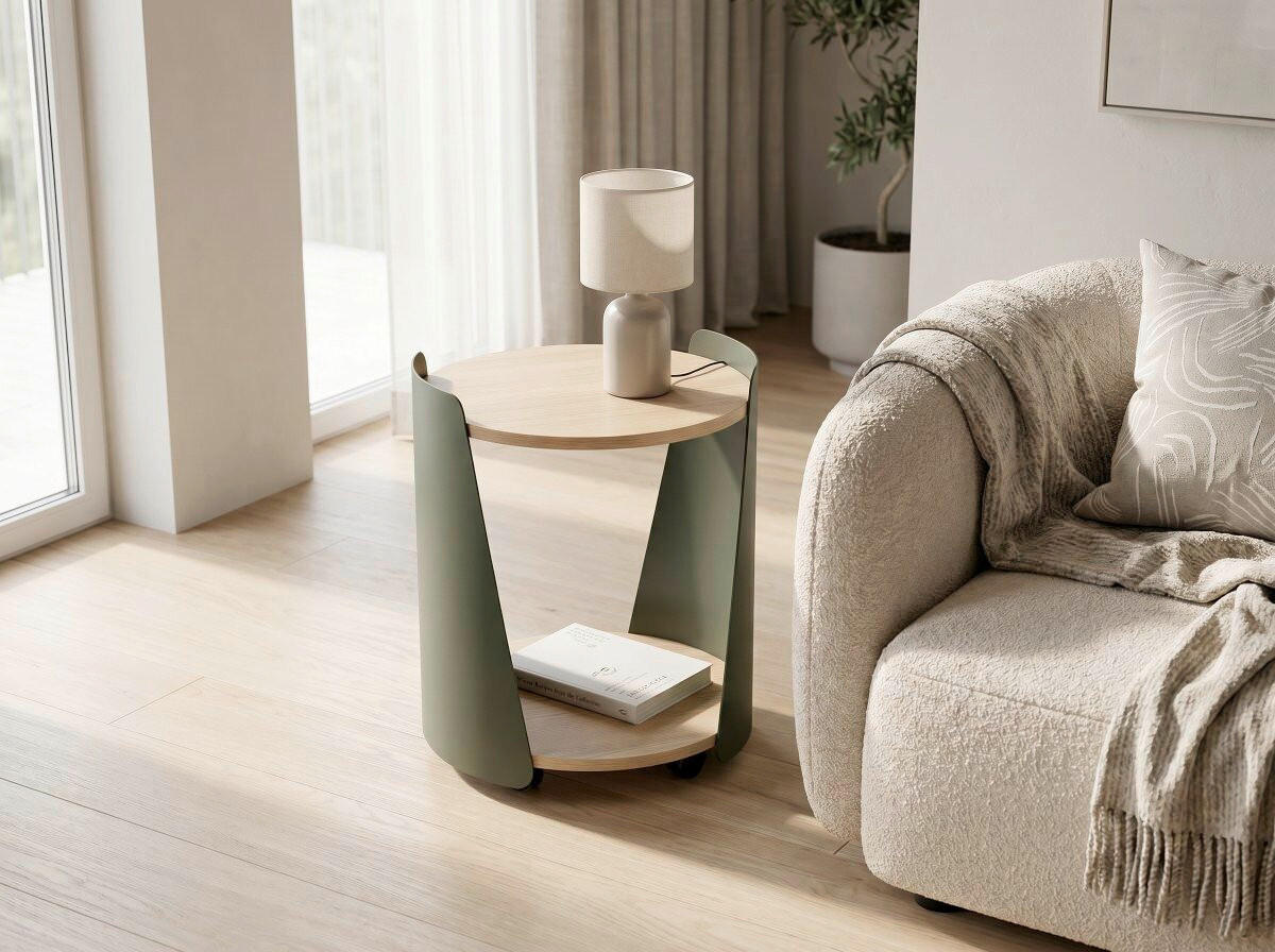 COUCHTISCH 40/40/48 cm rund Grün, Eichefarben  - Eichefarben/Grün, Design, Holzwerkstoff/Metall (40/40/48cm) - Xora