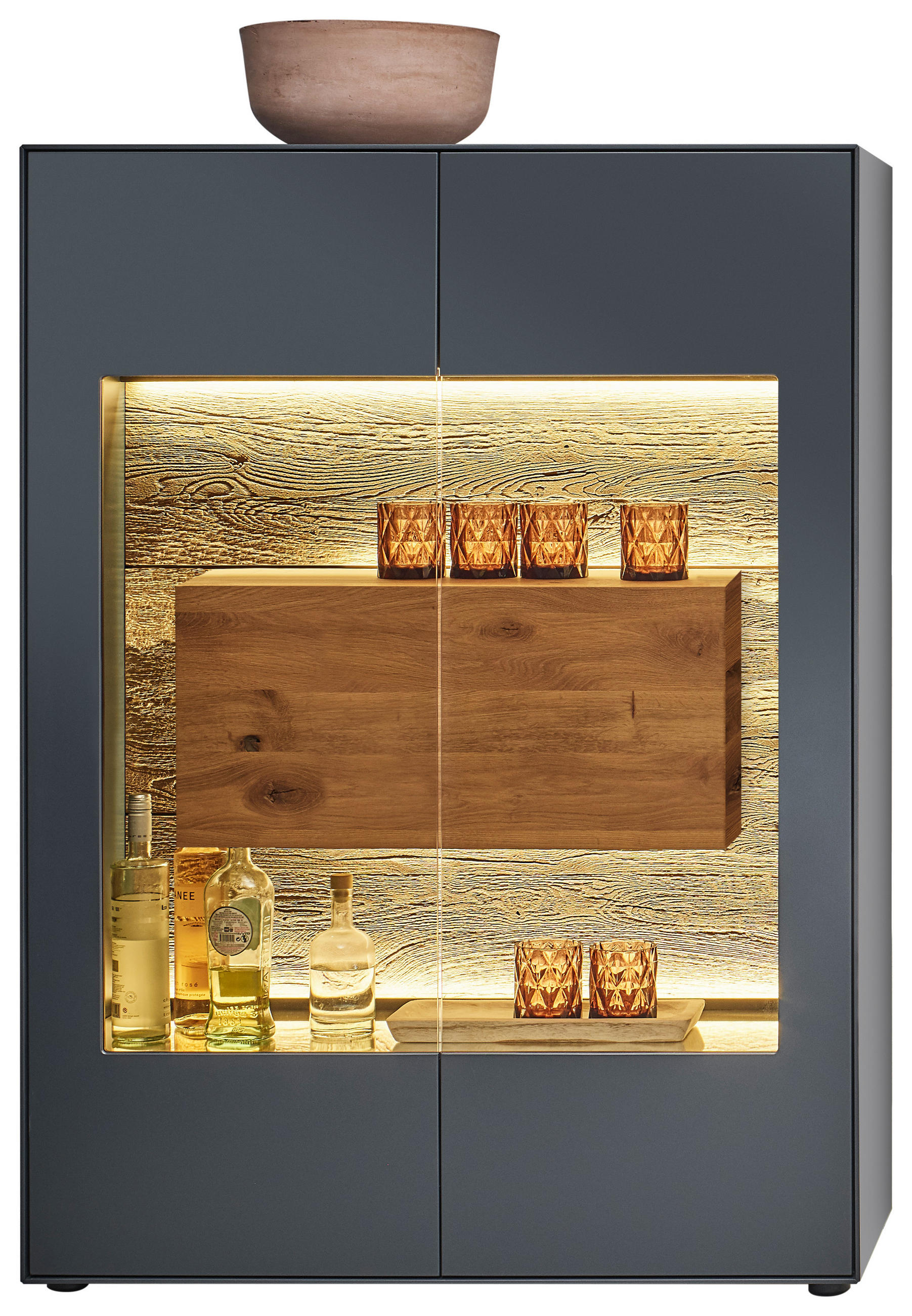 HIGHBOARD Anthrazit  107/148/44 cm  - Eichefarben/Anthrazit, Natur, Glas/Holz (107/148/44cm) - Valnatura