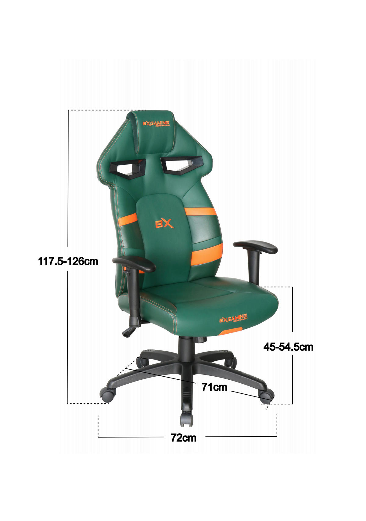 GAMINGSTUHL Grün, Orange, Schwarz Metall, Kunststoff   - Schwarz/Orange, Design, Kunststoff/Metall (72/117,5-126/71cm) - BX Gaming