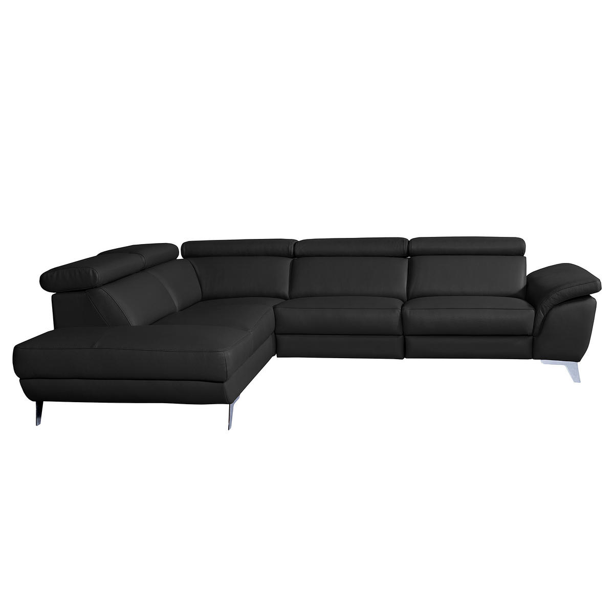 ECKSOFA  in Echtleder Schwarz  228/283 cm  - Silberfarben/Schwarz, Design, Leder/Metall (228/283cm) - Livetastic