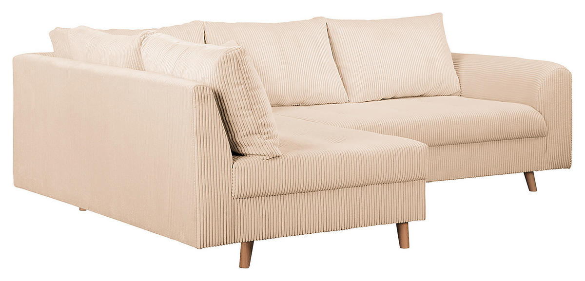 ECKSOFA inkl. Hocker Ariella Creme Cord  - Creme/Naturfarben, Design, Holz/Textil (161/231cm) - Livetastic
