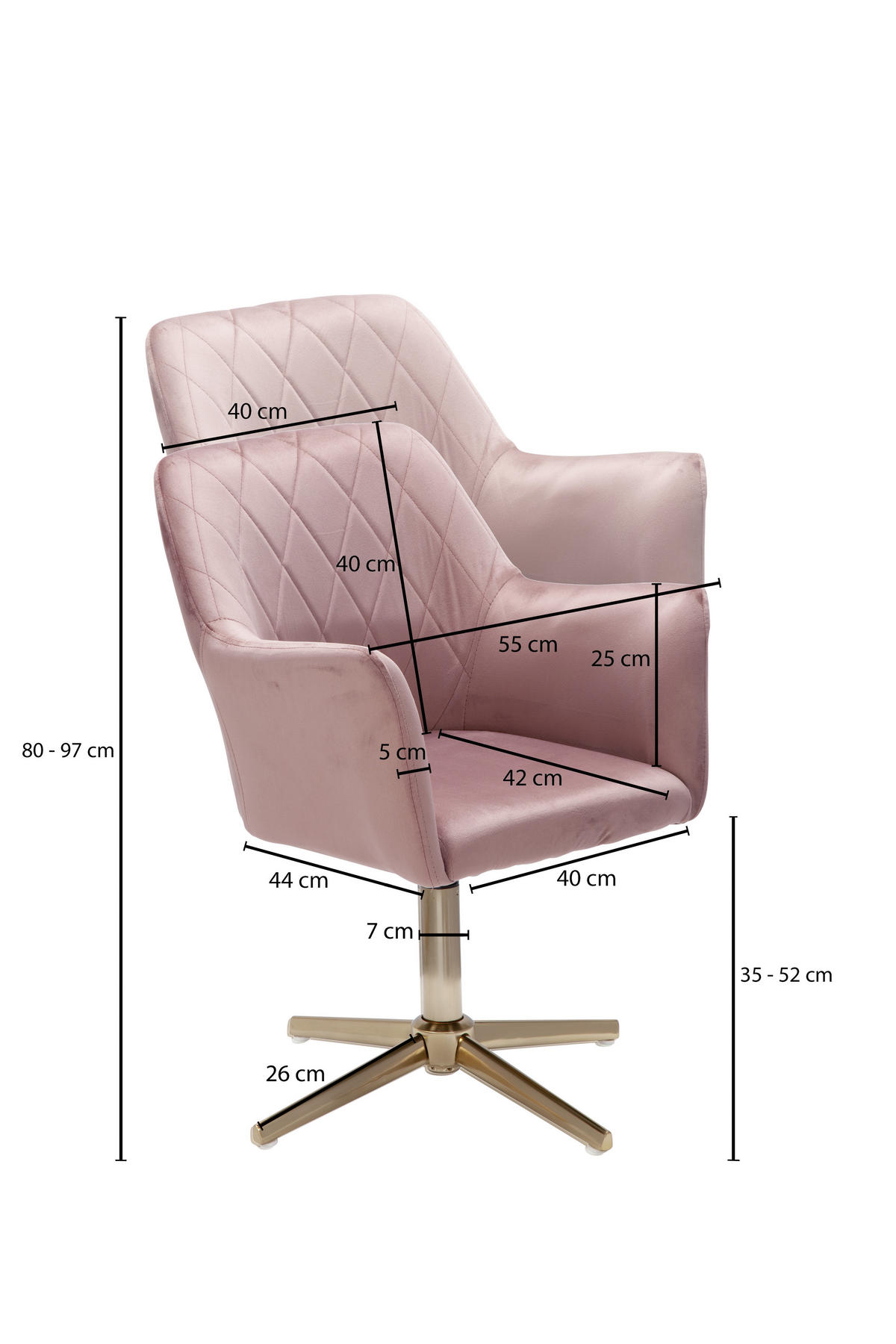 ŽIDLE S PODRUČKAMI, samet, růžová - růžová/barvy zlata, Konvenční, kov/textil (55/97/55cm) - MID.YOU