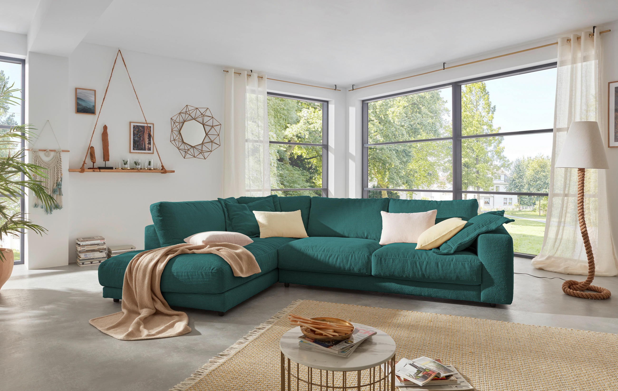 ECKSOFA in Cord Grün  - Schwarz/Grün, Design, Kunststoff/Textil (224/325cm) - Hom`in
