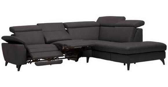 ECKSOFA in Echtleder Dunkelbraun  - Dunkelbraun/Schwarz, Design, Leder/Metall (285/239cm) - Cantus