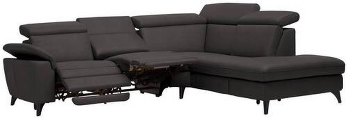 ECKSOFA in Echtleder Dunkelbraun  - Dunkelbraun/Schwarz, Design, Leder/Metall (285/239cm) - Cantus
