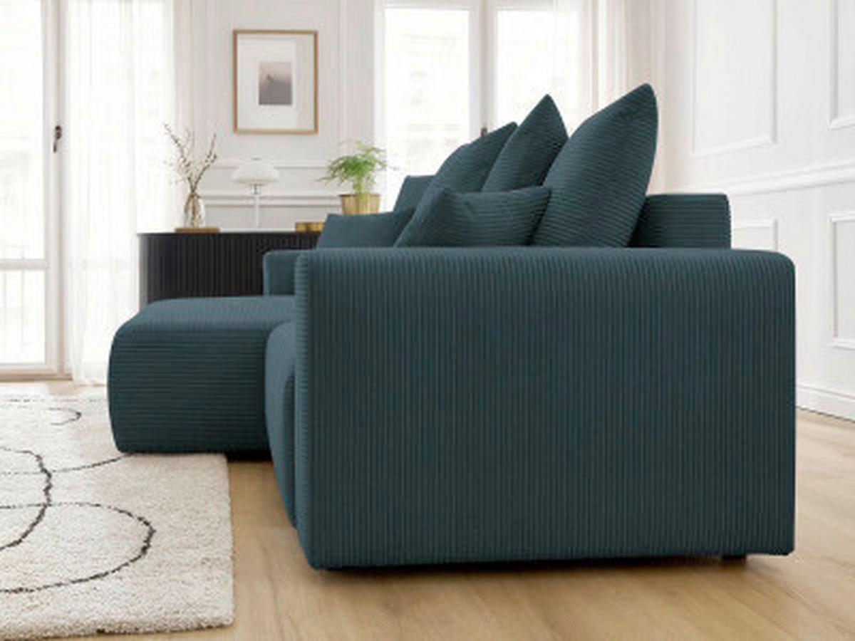 ECKSOFA Ottomane links  ATILLA Dunkelblau Cord  - Schwarz/Dunkelblau, MODERN, Kunststoff/Textil (149/244cm)