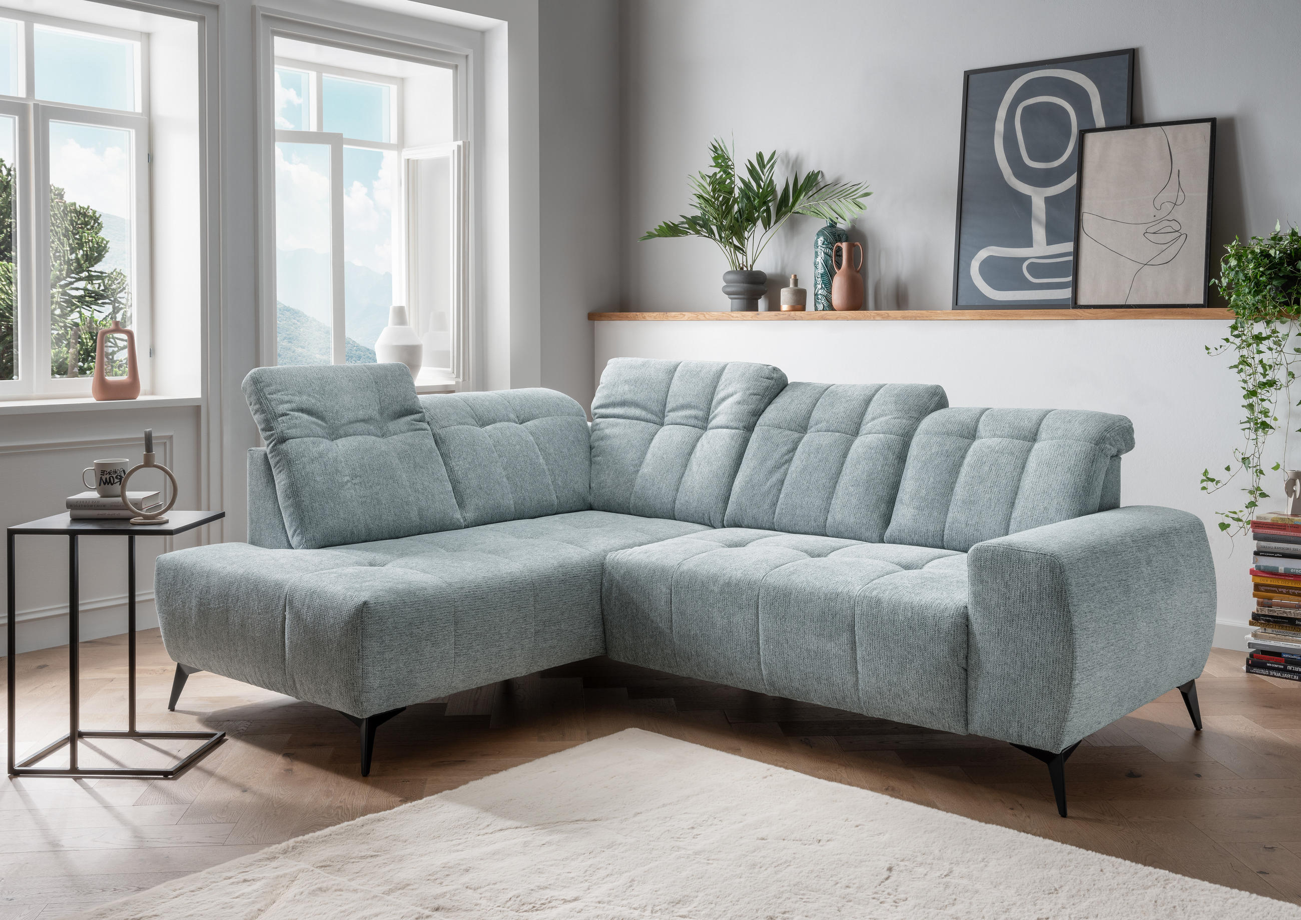 ECKSOFA in Chenille Mintgrün - Schwarz/Mintgrün, Modern, Textil/Metall (200/261cm) - Livetastic