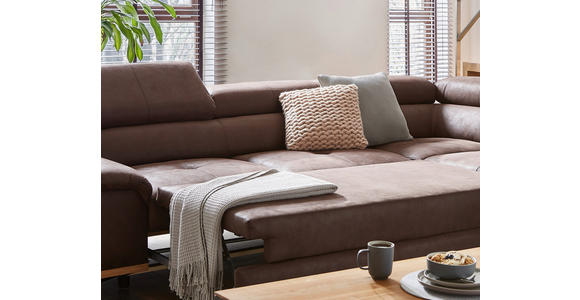 ECKSOFA inkl.Funktionen Dunkelbraun Lederlook - Dunkelbraun/Schwarz, Natur, Holz/Textil (282/226cm) - Novel