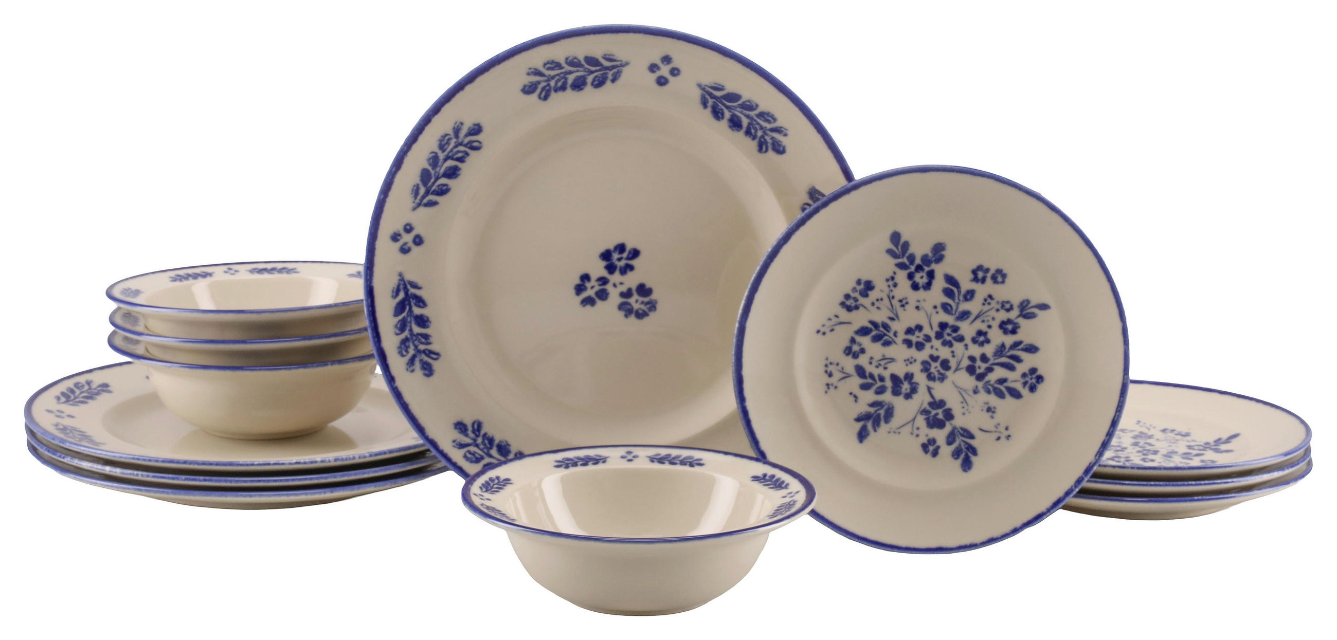 TAFELSERVICE Blau, Weiß Rondo Cottage 12-teilig 4 Personen  - Blau/Weiß, Basics, Keramik - Creatable