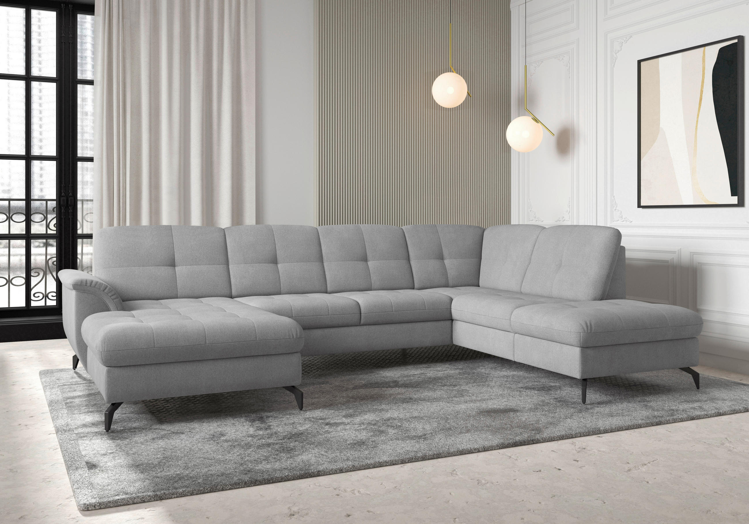 WOHNLANDSCHAFT in Flachgewebe Grau  - Schwarz/Grau, Modern, Textil/Metall (164/319/212cm) - Sit & More