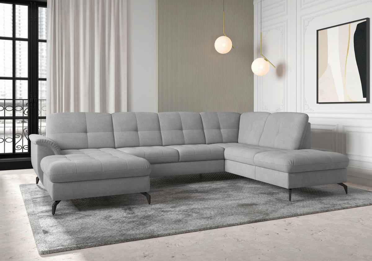 WOHNLANDSCHAFT Grau Flachgewebe  - Schwarz/Grau, MODERN, Textil/Metall (164/319/212cm) - Sit & More