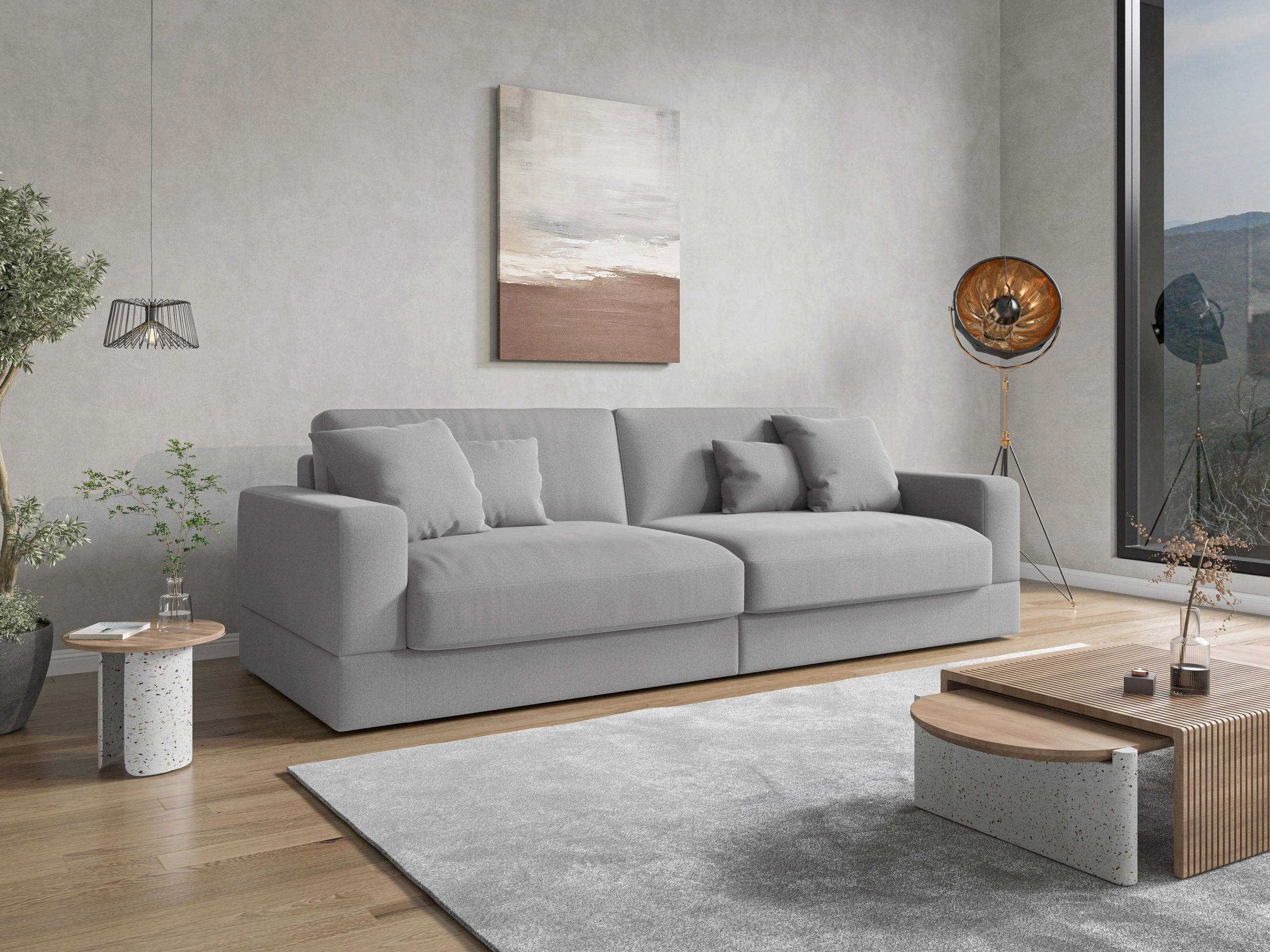 BIGSOFA FABIO E Flachgewebe Grau  - Schwarz/Grau, MODERN, Kunststoff/Textil (264/87/108cm) - Sit & More