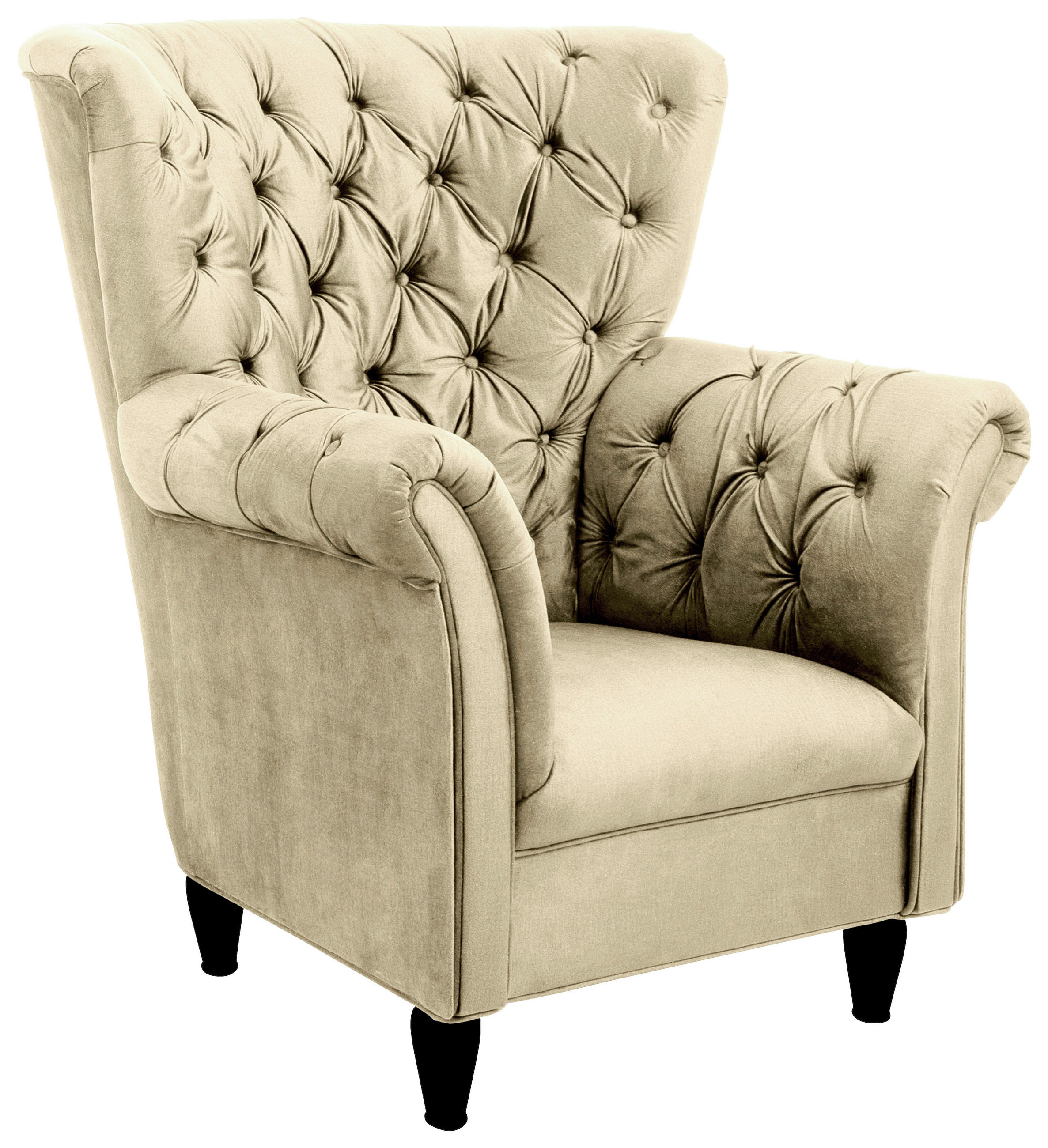 OHRENSESSEL in Velours Beige  - Beige/Schwarz, Design, Holz/Textil (96/112/86cm) - MID.YOU
