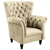 OHRENSESSEL in Velours Beige  - Beige/Schwarz, Design, Holz/Textil (96/112/86cm) - MID.YOU