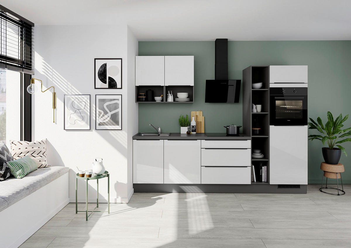 KÜCHENLEERBLOCK 280 cm   in Weiß Hochglanz  - Weiß Hochglanz/Dunkelgrau, Design, Holzwerkstoff/Metall (280cm) - Impuls