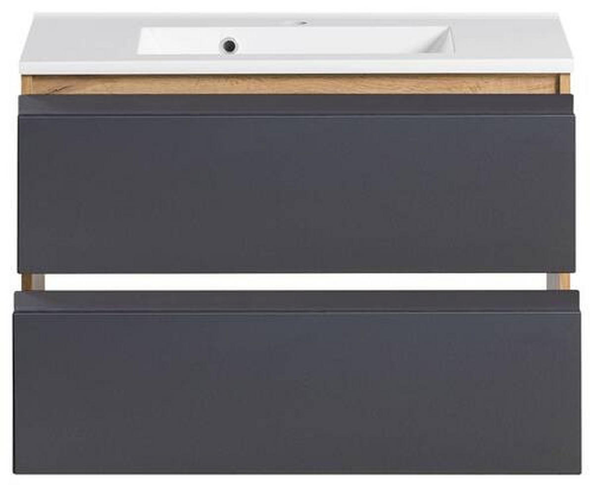 WASCHTISCHKOMBI 80 cm  - Weiss/Eiche Wotan, Modern, Holzwerkstoff/Stein (80cm) - Held
