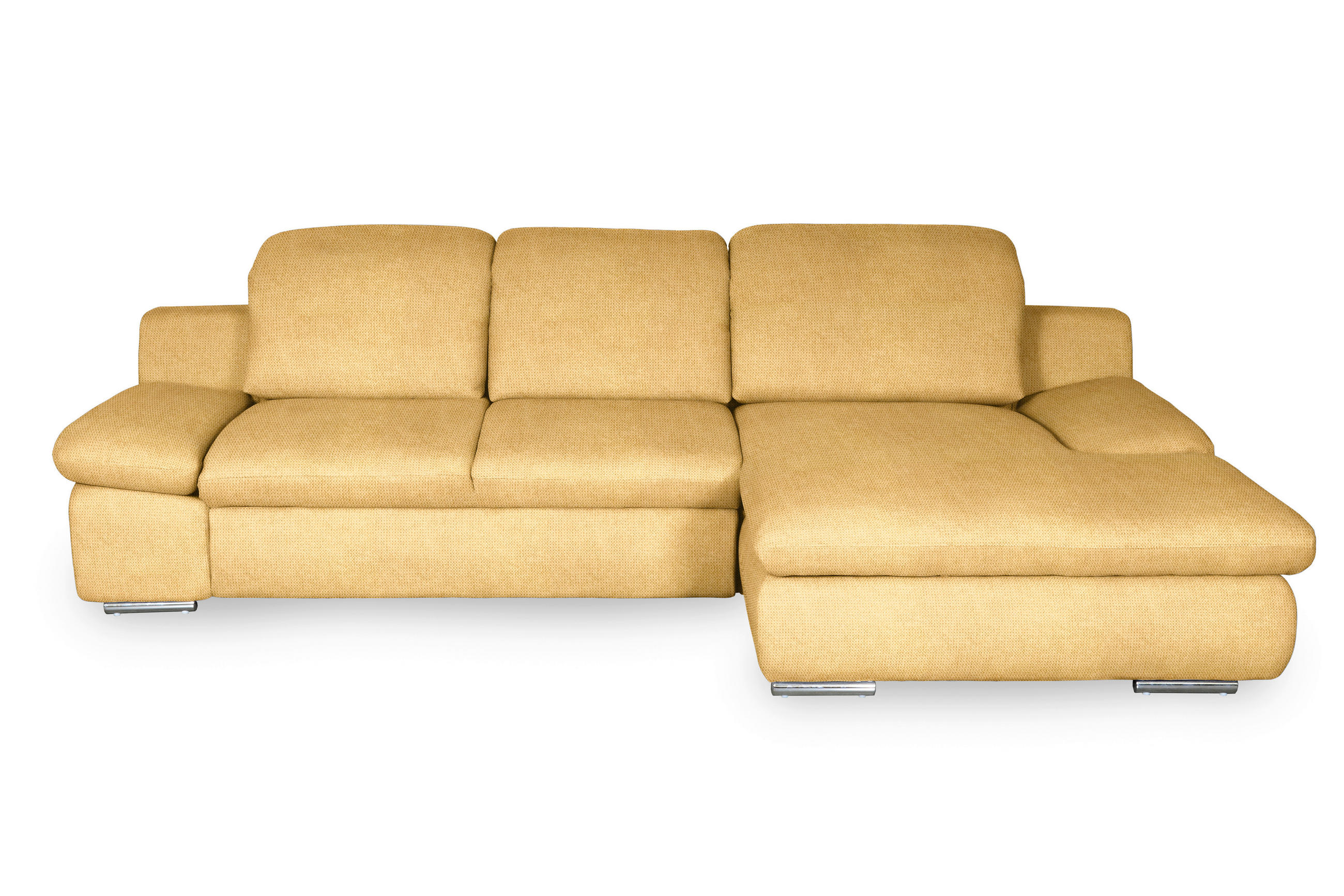 ECKSOFA Gelb Chenille Rücken echt, Armteilverstellung, Kopfteilverstellung, Kopfstütze  - Chromfarben/Gelb, Design, Textil/Metall (286/165cm) - Livetastic