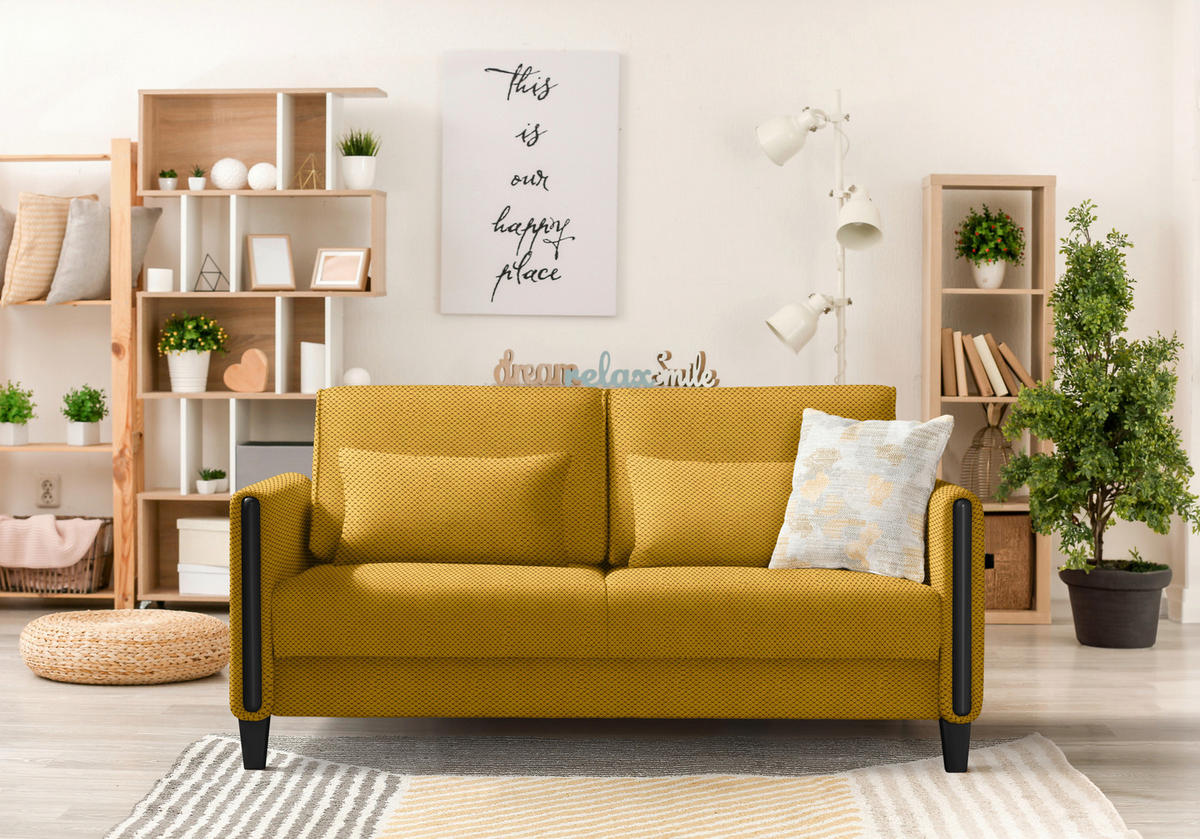 SCHLAFSOFA in Holz, Textil Schwarz, Currygelb  - Currygelb/Schwarz, Design, Holz/Textil (174/88/104cm) - Niels Andersson
