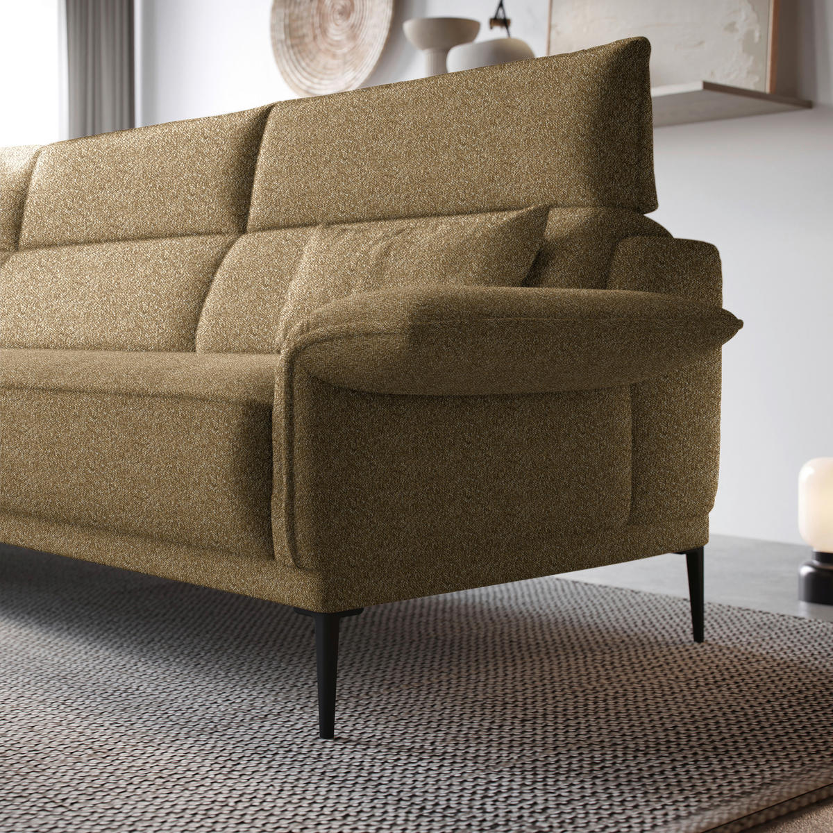 ECKSOFA in Bouclé Hellbraun  - Hellbraun/Schwarz, Modern, Textil/Metall (186/330cm) - Johann Jakob
