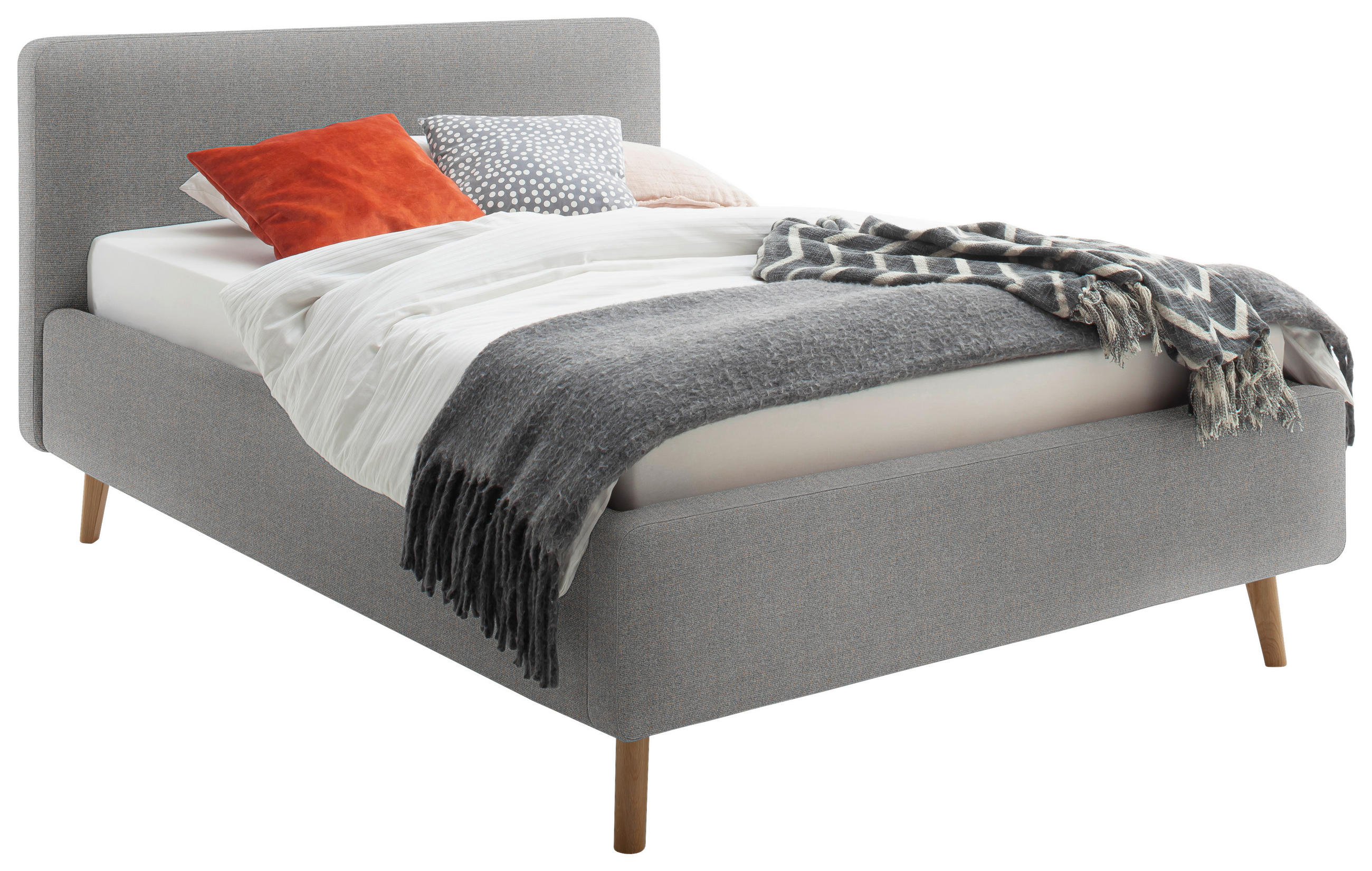 POLSTERBETT 140/200 cm,  in Grau, Lattenrost, Bettkasten,  - Eichefarben/Birkefarben, Design, Holz/Textil (140/200cm) - Xora