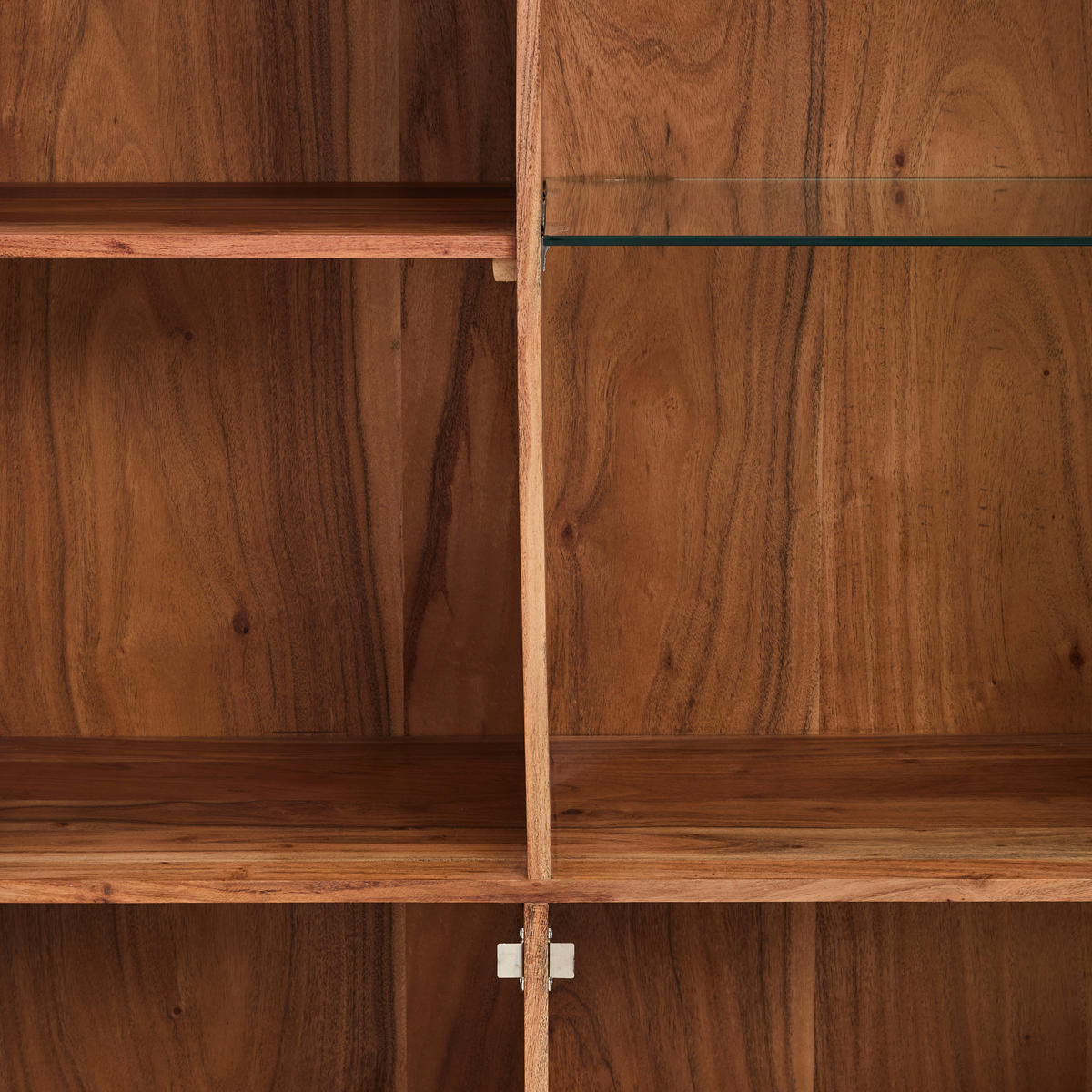VITRINE in furniert, massiv Akazie Naturfarben  - Transparent/Schwarz, KONVENTIONELL, Glas/Holz (92/140/42cm) - Livetastic