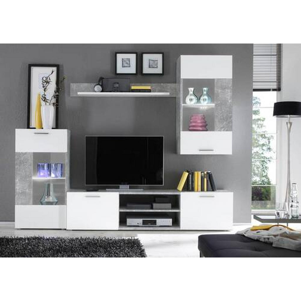 Thumbnail - Mid.you Wohnwand, Grau, Weiß, Glas, Holzwerkstoff, 2 Fächer, 230x190x40 cm, Made in EU, Wohnzimmer, Wohnwände, Anbauwänd...