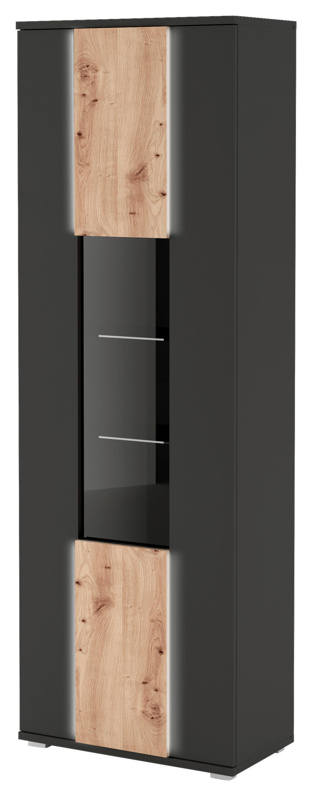 VITRIN fekete, Artisan tölgy  - ezüst/fekete, Design, műanyag/faalapú anyag (70/208/39cm) - Livetastic