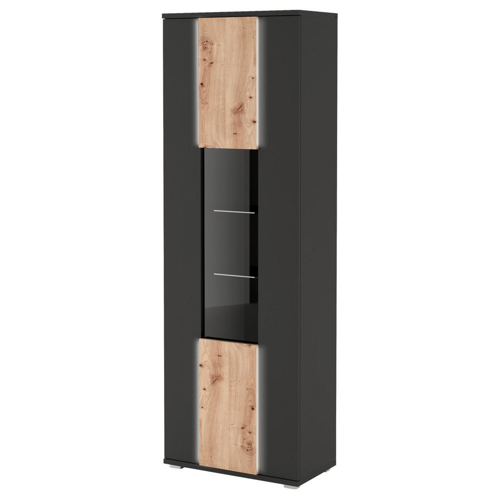 Thumbnail - Livetastic Vitrine, Schwarz, Eiche Artisan, Holzwerkstoff, 4 Fächer, 70x208x39 cm, Made in EU, Beleuchtung, Wohnzimmer, ...