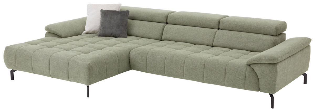 ECKSOFA in Webstoff Grün  - Schwarz/Grün, Design, Textil/Metall (190/329cm) - Beldomo Style
