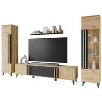 WOHNWAND 4-teilig  Eiche Artisan 260/159,5/33 cm  - Schwarz/Eiche Artisan, Trend, Glas/Holzwerkstoff (260/159,5/33cm) - P & B